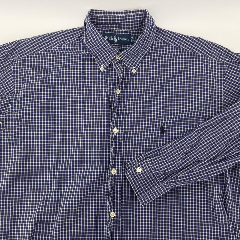 Ralph Lauren Shirt Mens 15.5 32/33 Navy Gingham Yarmouth Button Down Cotton Pony